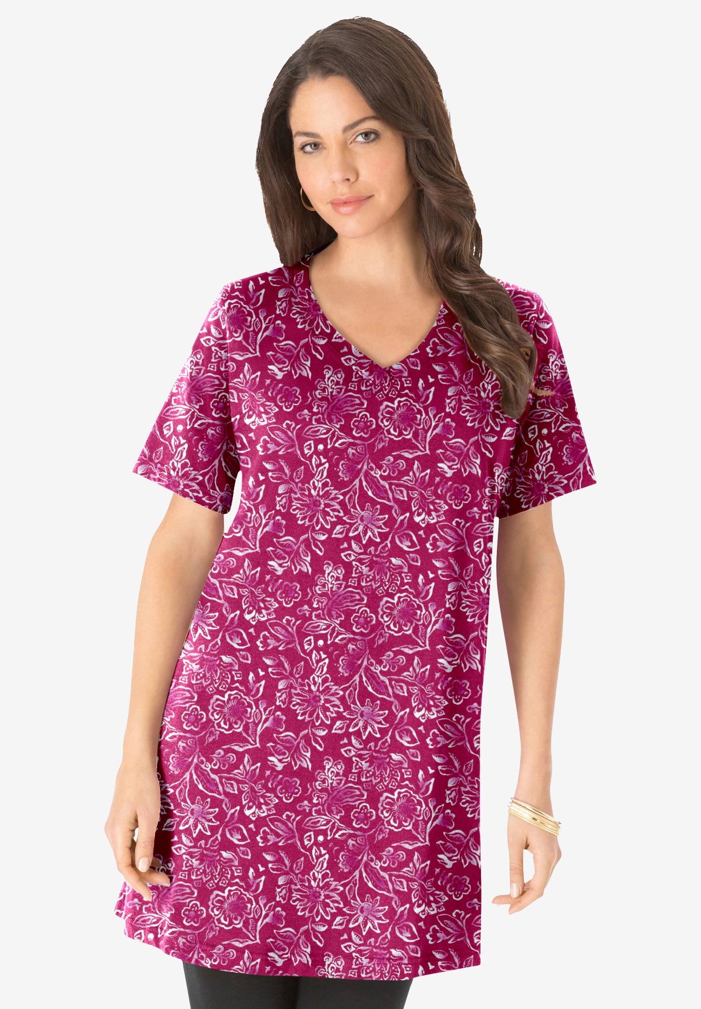 Plus Size Ultimate Cotton V-Neck Short Sleeve Tunic image number 0