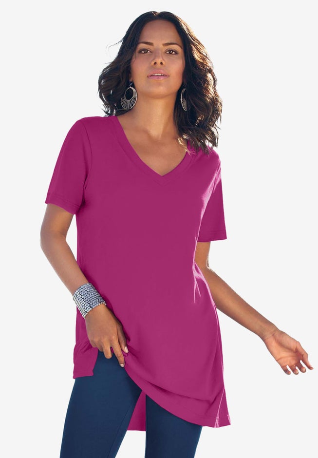 Plus Size Cotton Short Sleeve V-Neck Ultimate Tunic image number 1