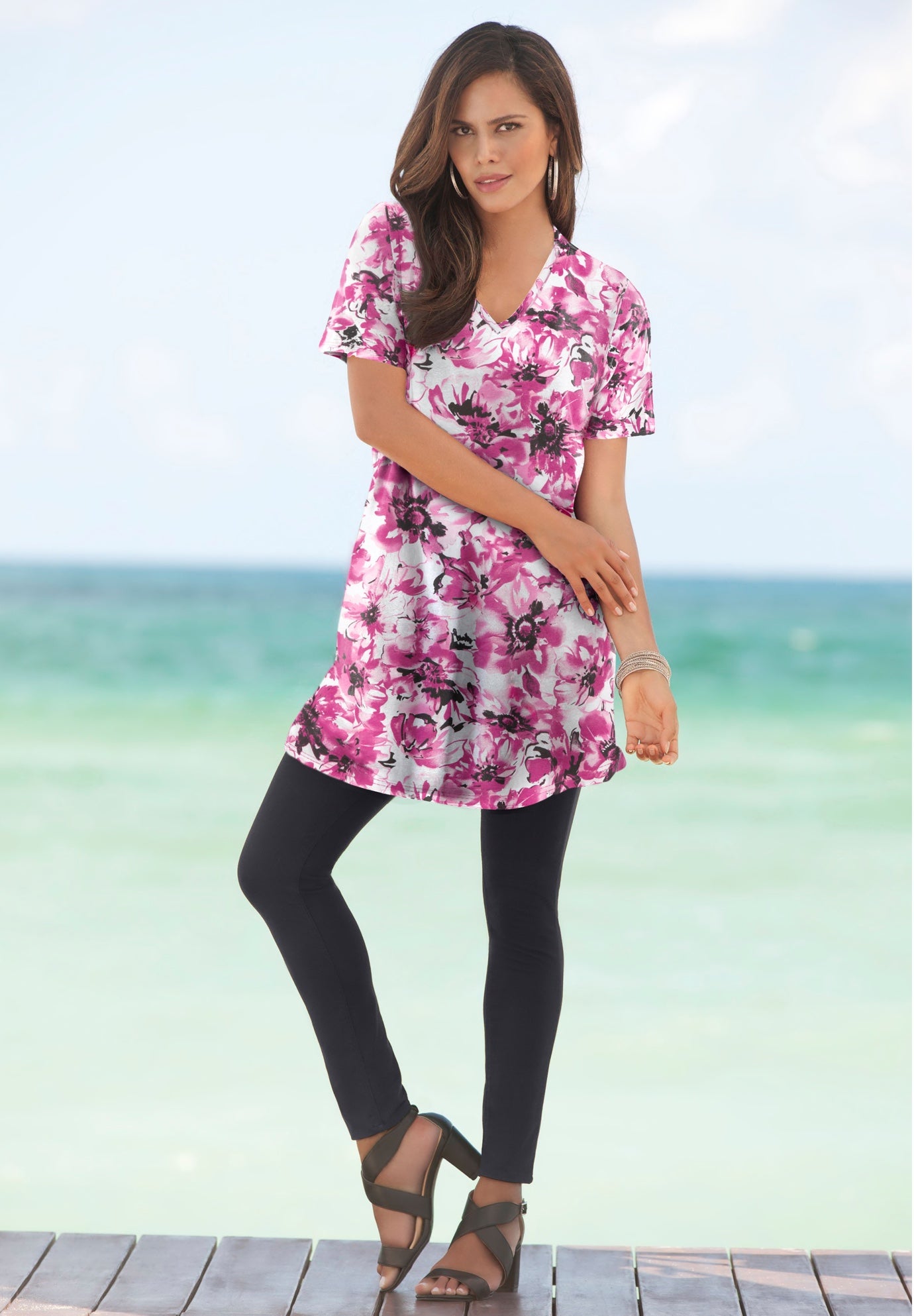 Plus Size Cotton Short Sleeve V-Neck Ultimate Tunic image number 1