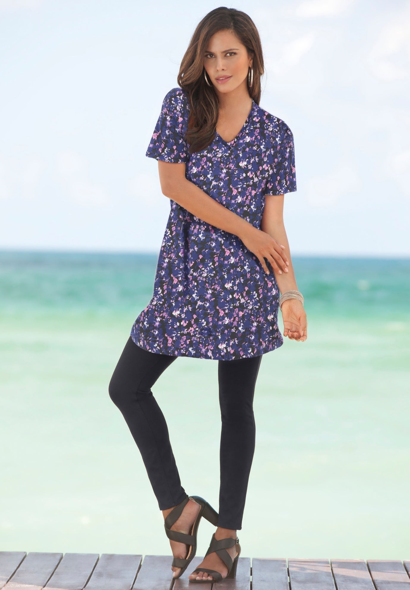 Plus Size Cotton Short Sleeve V-Neck Ultimate Tunic image number 0