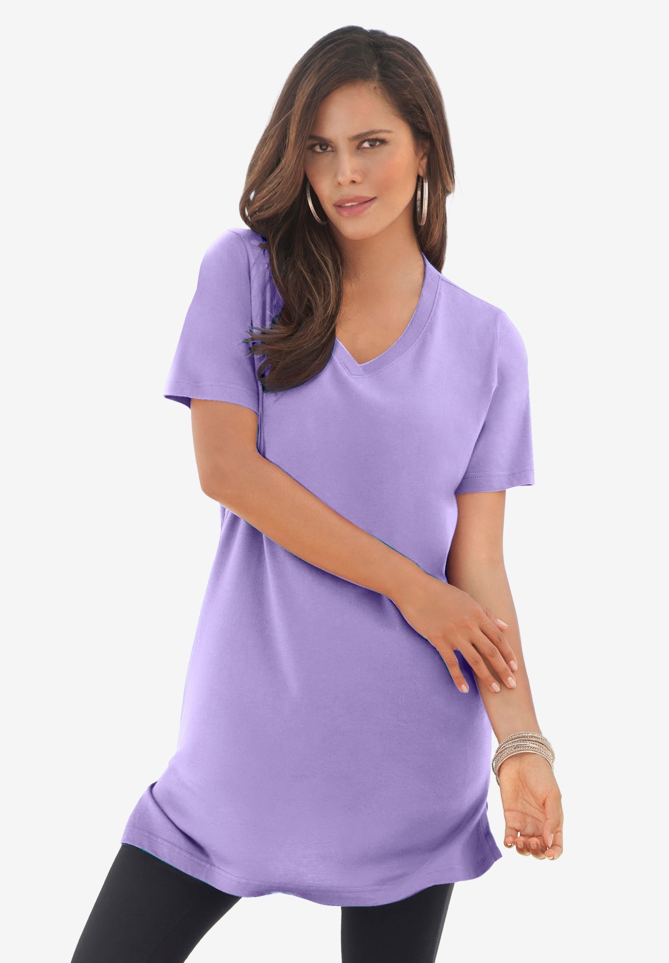 Plus Size Ultimate Cotton V-Neck Short Sleeve Tunic image number 1