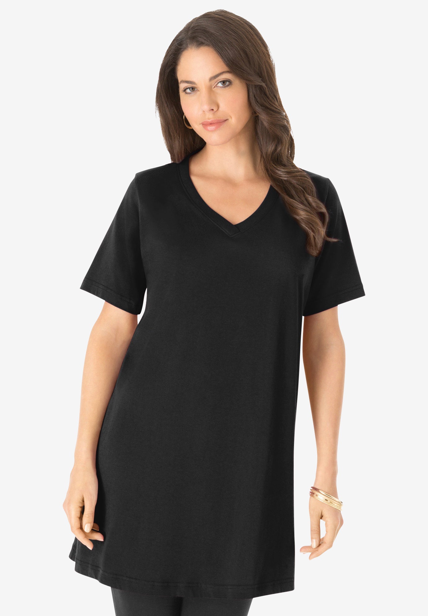 Plus Size Cotton Short Sleeve V-Neck Ultimate Tunic image number 0