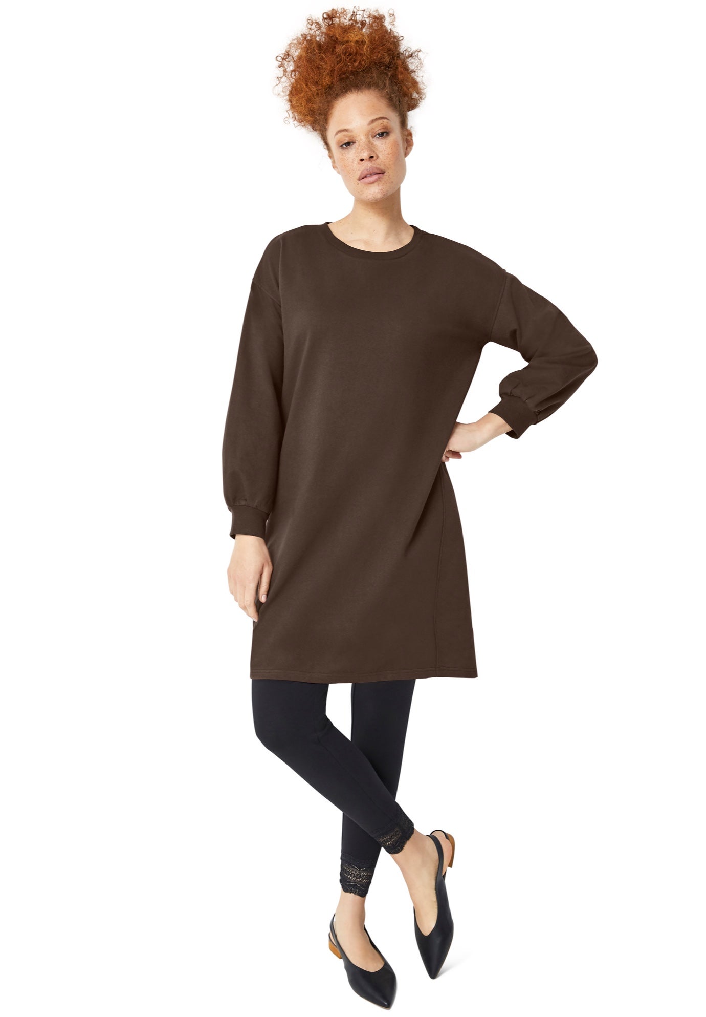 French Terry Blouson Sleeve Sweatshirt Tunic Dress image number 0