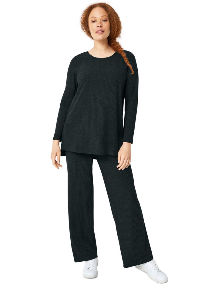 Ribbed Wide Leg Knit Pants image number null