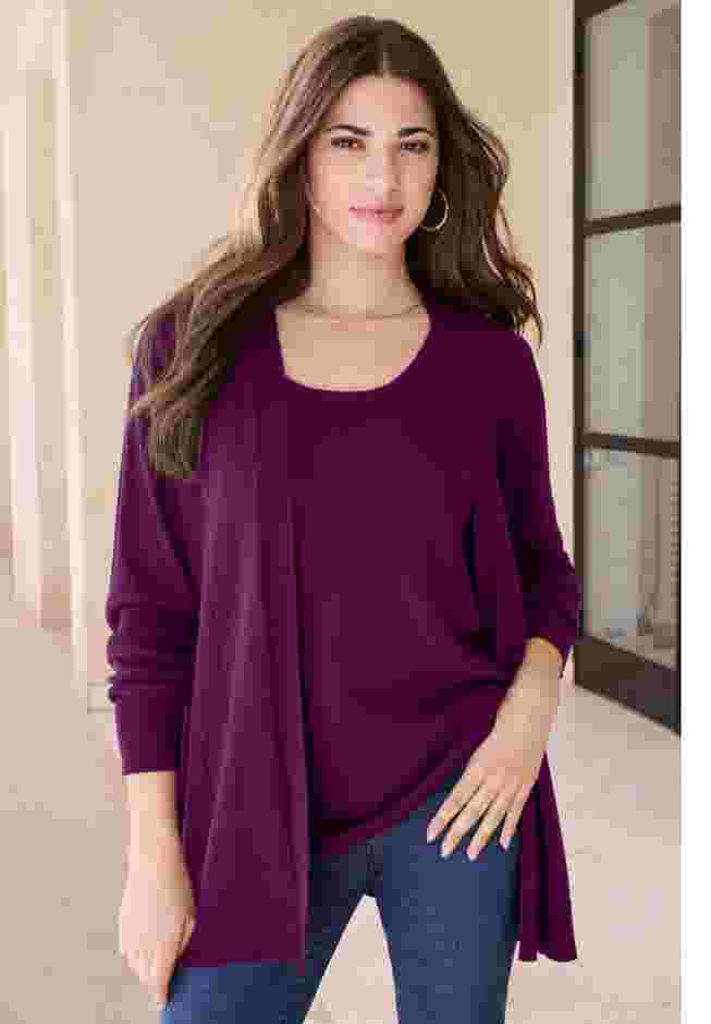 Plus Size Drop Needle Cardigan Lightweight Sweater Knit image number 0