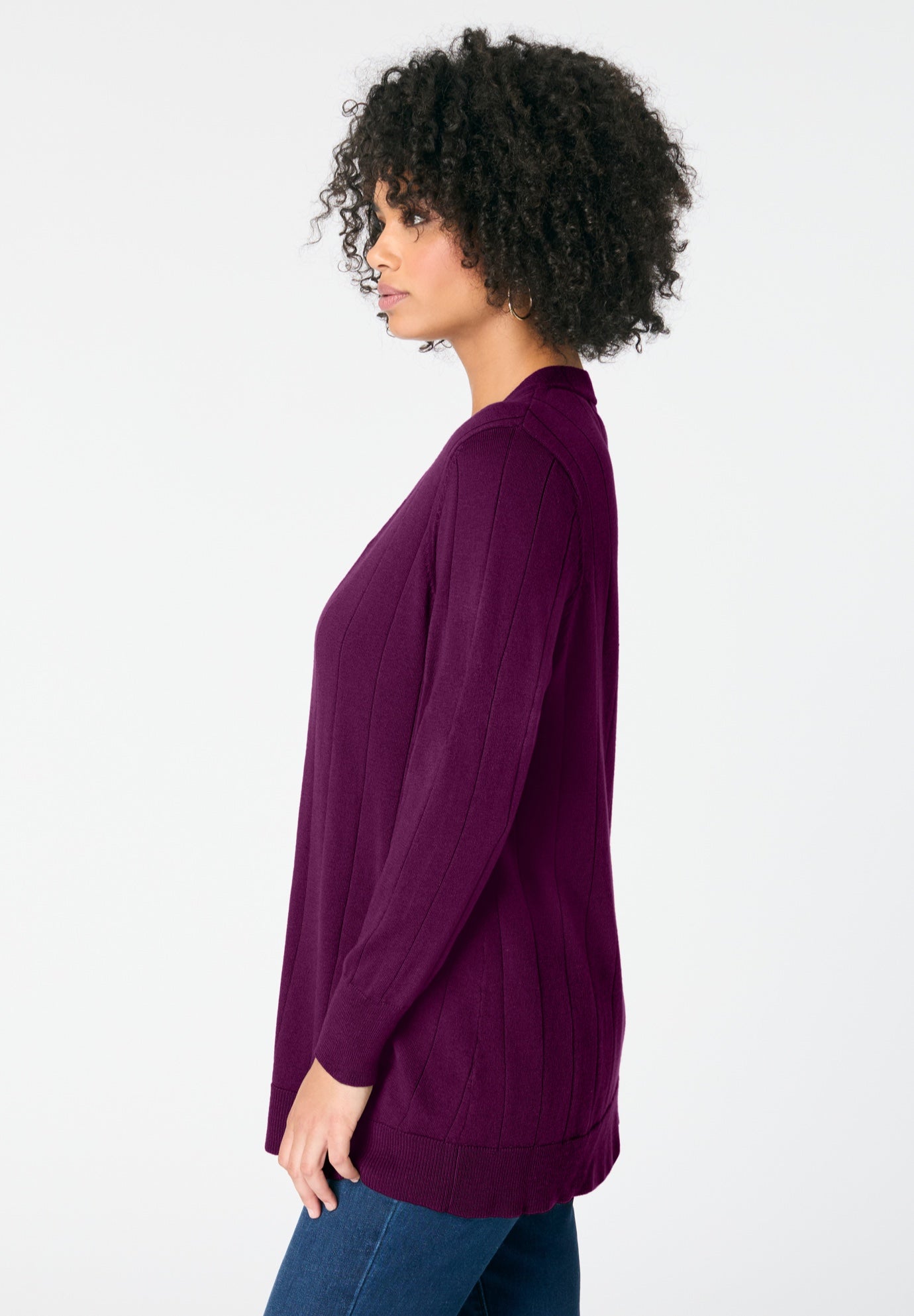 Plus Size Drop Needle Cardigan Lightweight Sweater Knit image number 1