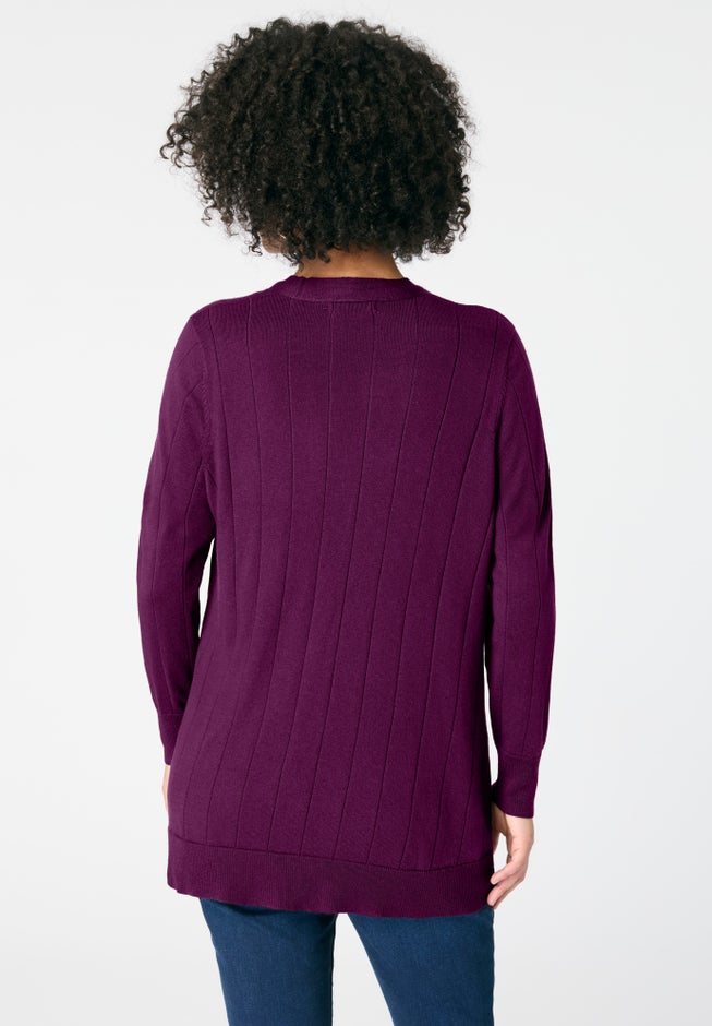 Plus Size Drop Needle Cardigan Lightweight Sweater Knit image number 2