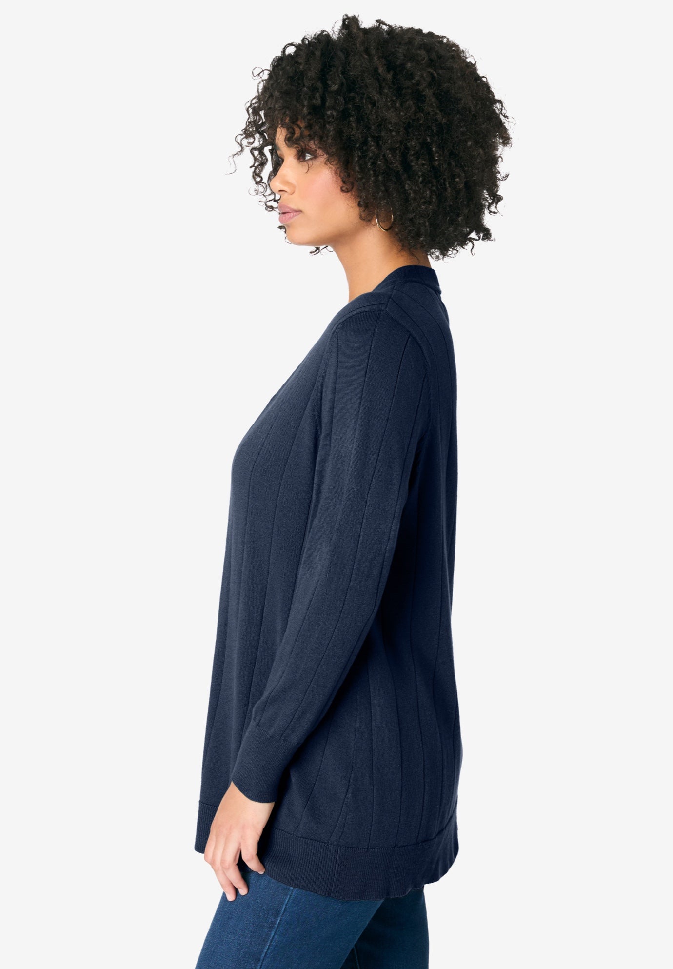 Plus Size Drop Needle Cardigan Lightweight Sweater Knit image number 1