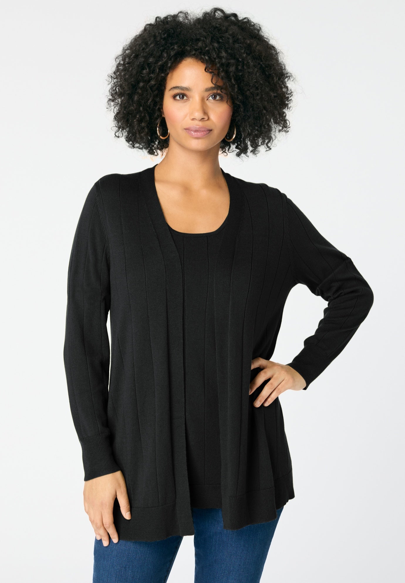 Plus Size Drop Needle Cardigan Lightweight Sweater Knit image number 3