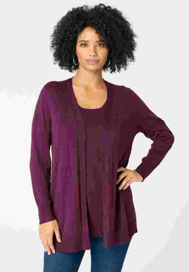 Plus Size Drop Needle Cardigan Lightweight Sweater Knit image number 0
