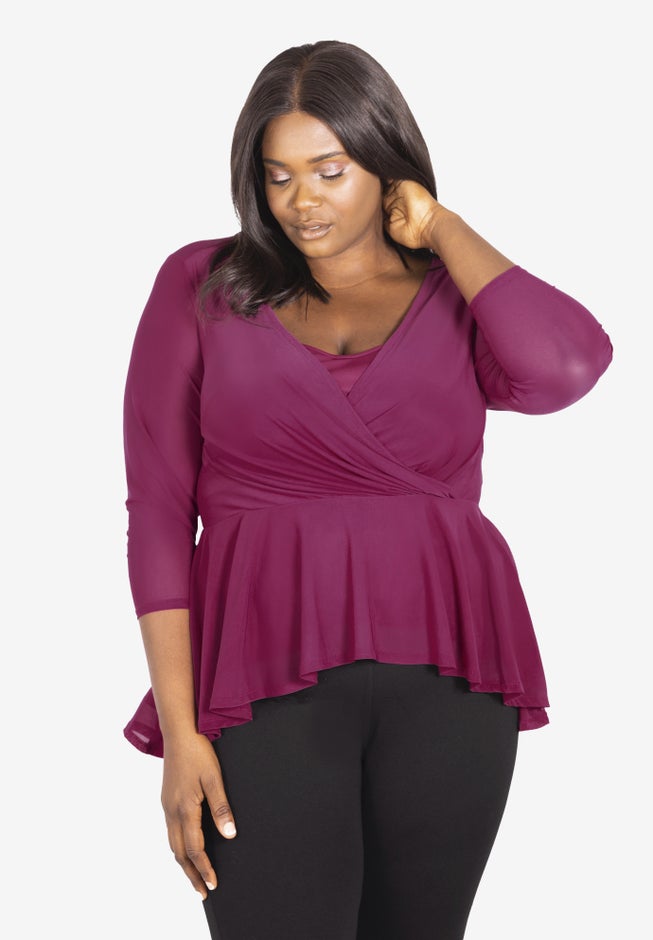 Three-Quarter Sleeve Mesh Top image number 0