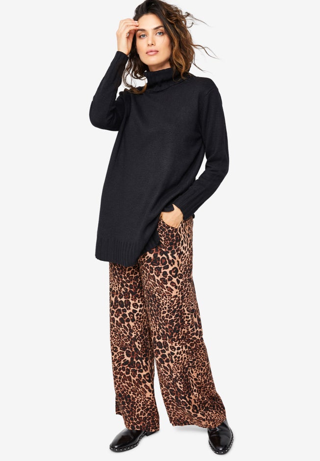 Ribbed Turtleneck Tunic Sweater image number 4