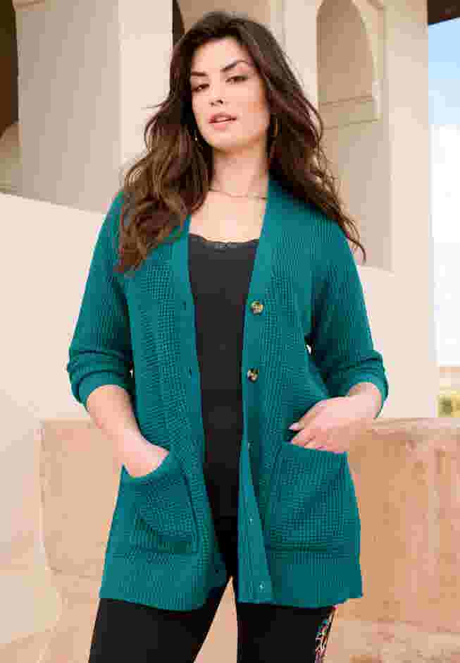 Waffle Button Front Cardigan image number 0