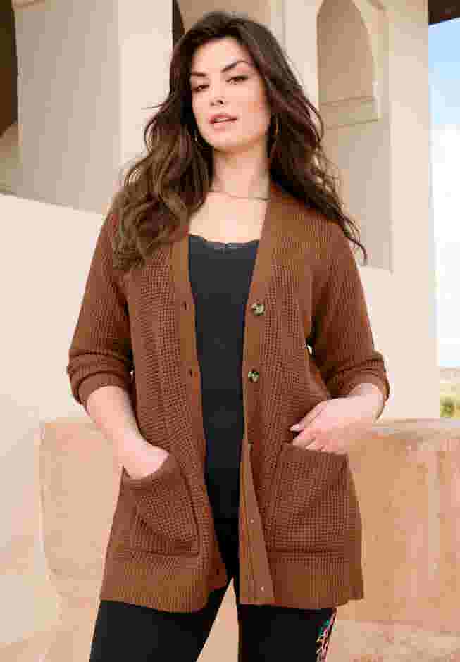Waffle Button Front Cardigan image number 0