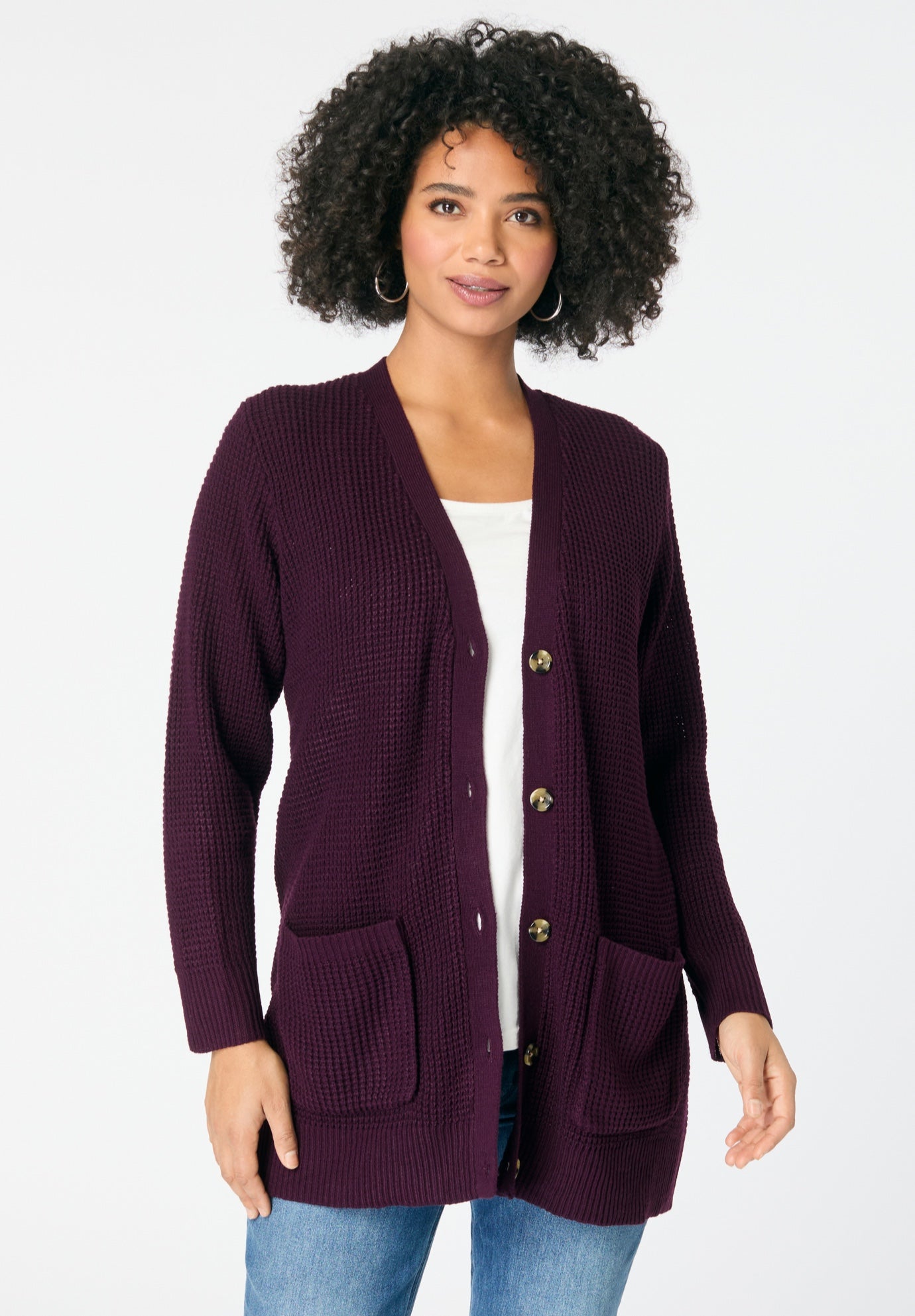 Waffle Button Front Cardigan image number 0