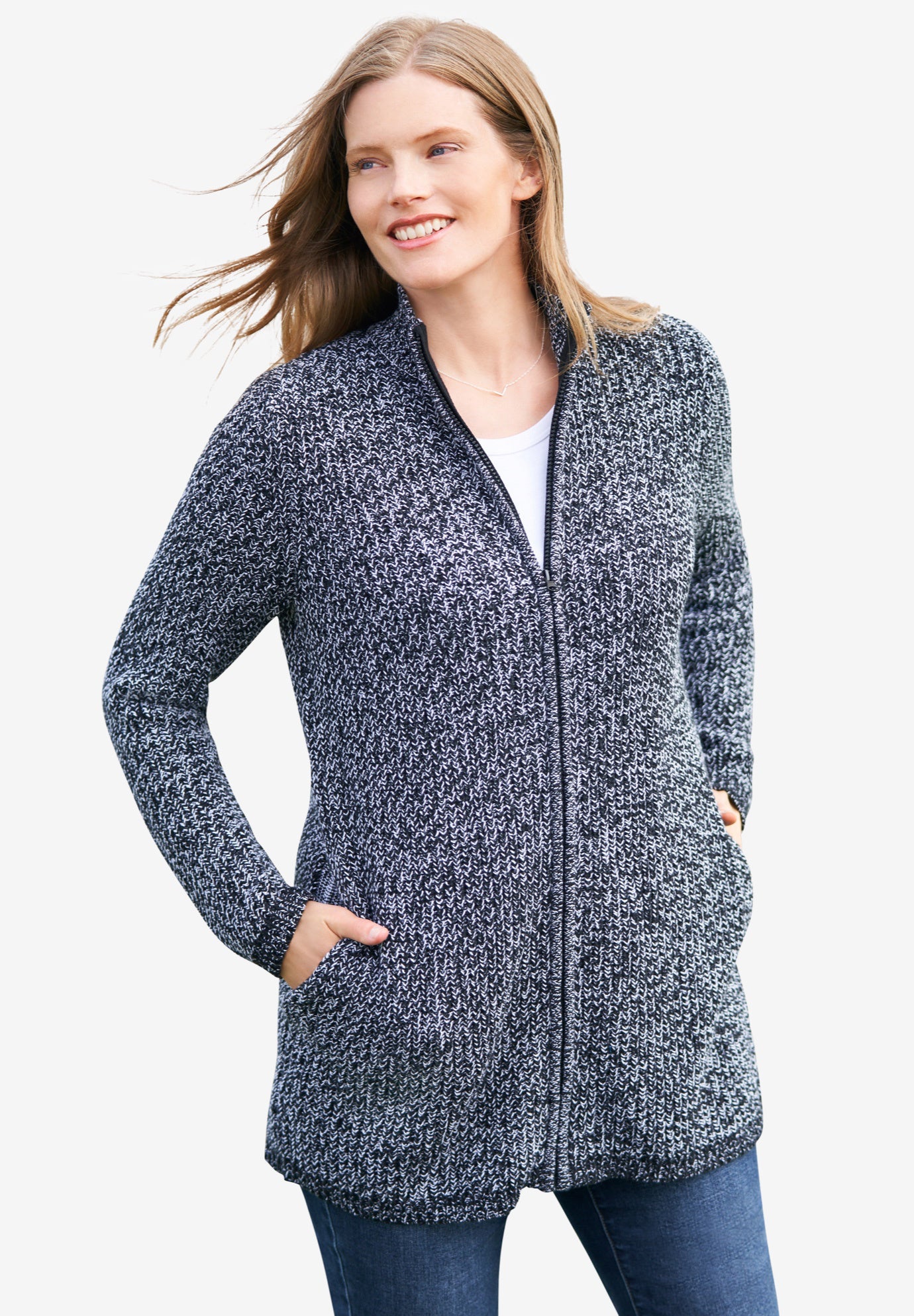 Zip Front Shaker Cardigan image number 0