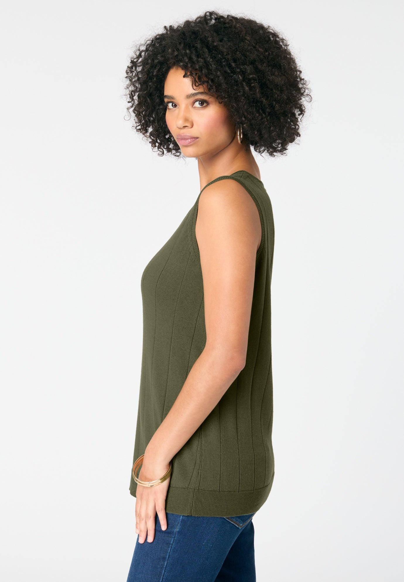 Plus Size Drop Needle Tank Lightweight Sweater Knit image number 2