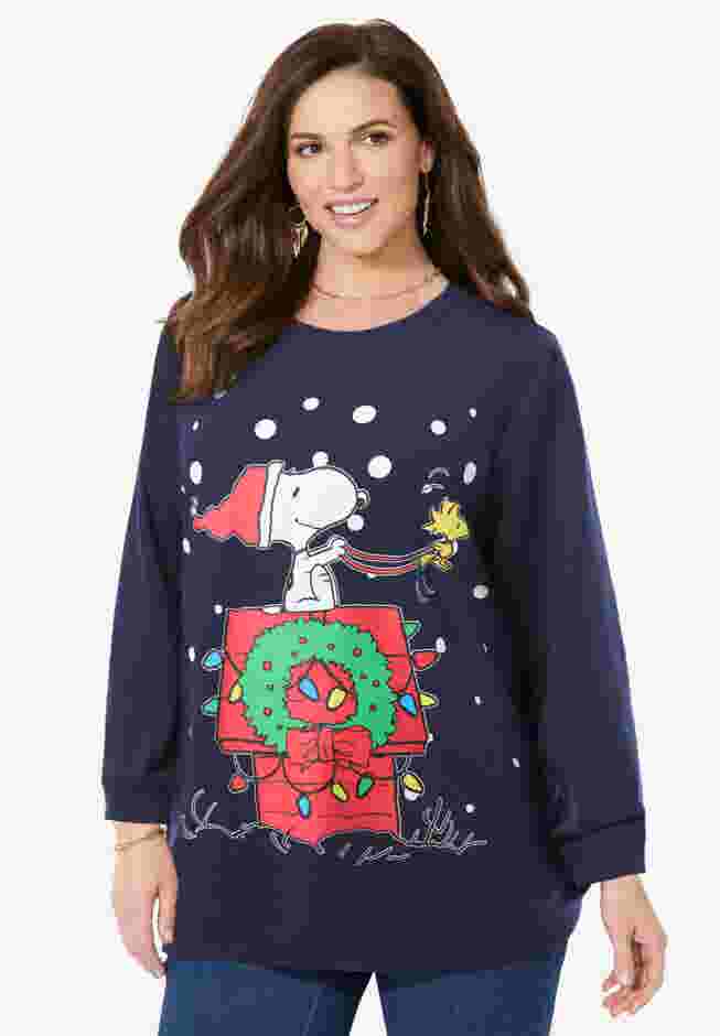 Peanuts Navy Snoopy Sleigh Sweatshirt image number 0