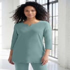 Plus Size Three-Quarter Sleeve Notch Neck Soft Knit Tunic image number null