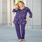 Plus Size Three-Quarter Sleeve Notch Neck Soft Knit Tunic image number null