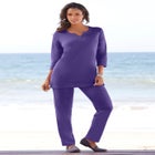 Plus Size Three-Quarter Sleeve Notch Neck Soft Knit Tunic image number null