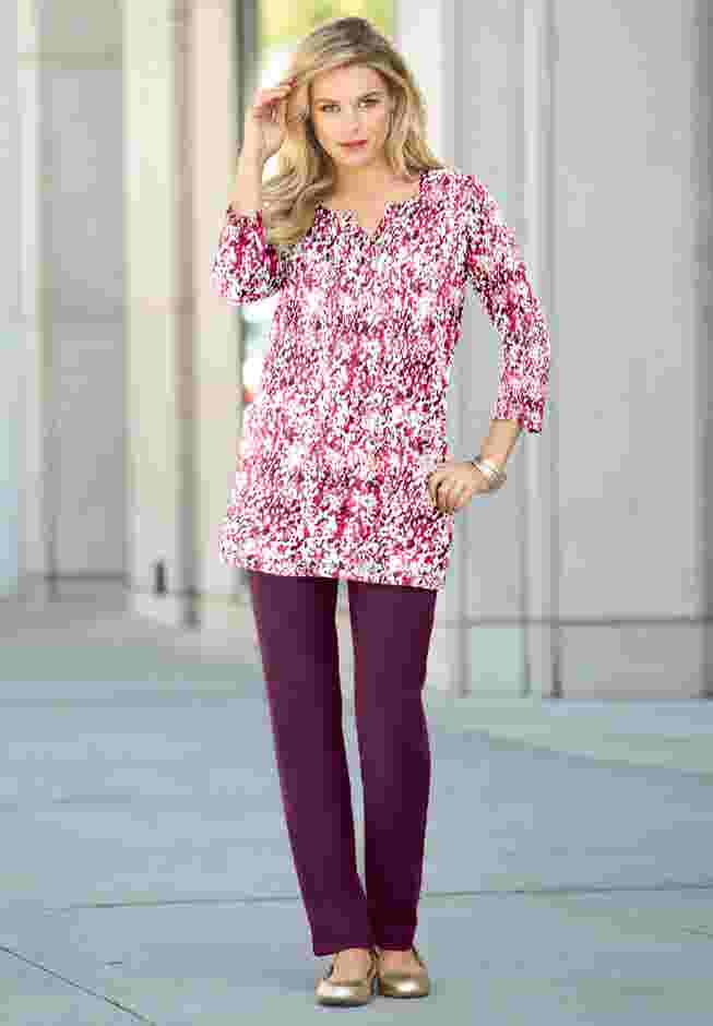 Three Quarter Notch Neck Soft Knit Tunic image number 3