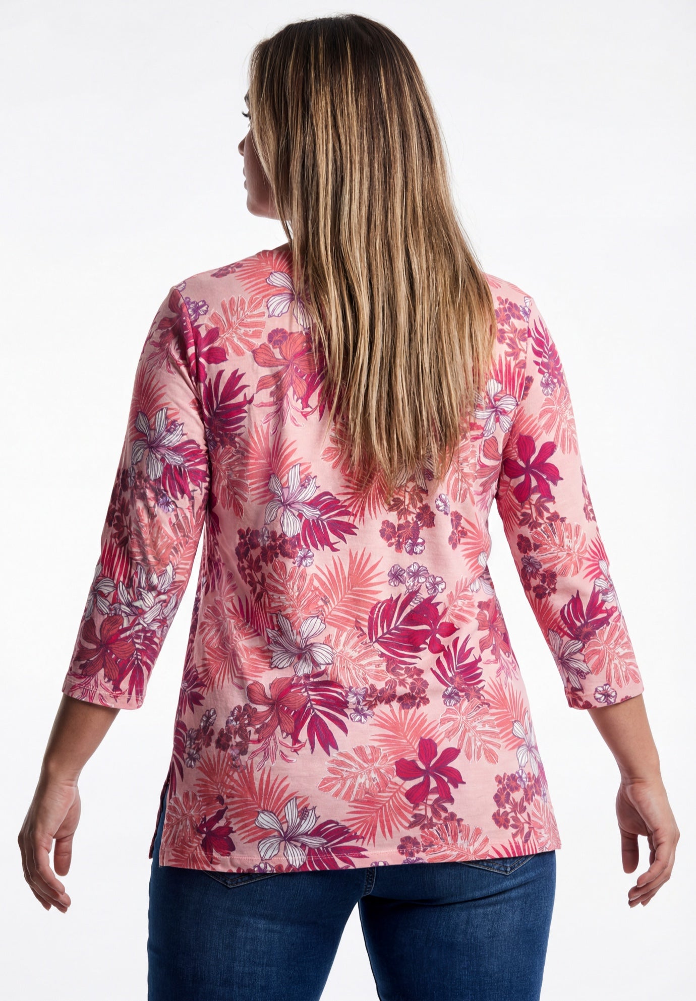 Plus Size Three-Quarter Sleeve Notch Neck Soft Knit Tunic image number 1