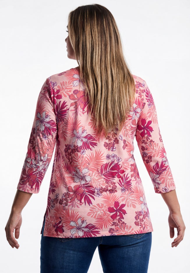 Plus Size Three-Quarter Sleeve Notch Neck Soft Knit Tunic image number 1