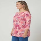 Plus Size Three-Quarter Sleeve Notch Neck Soft Knit Tunic image number null