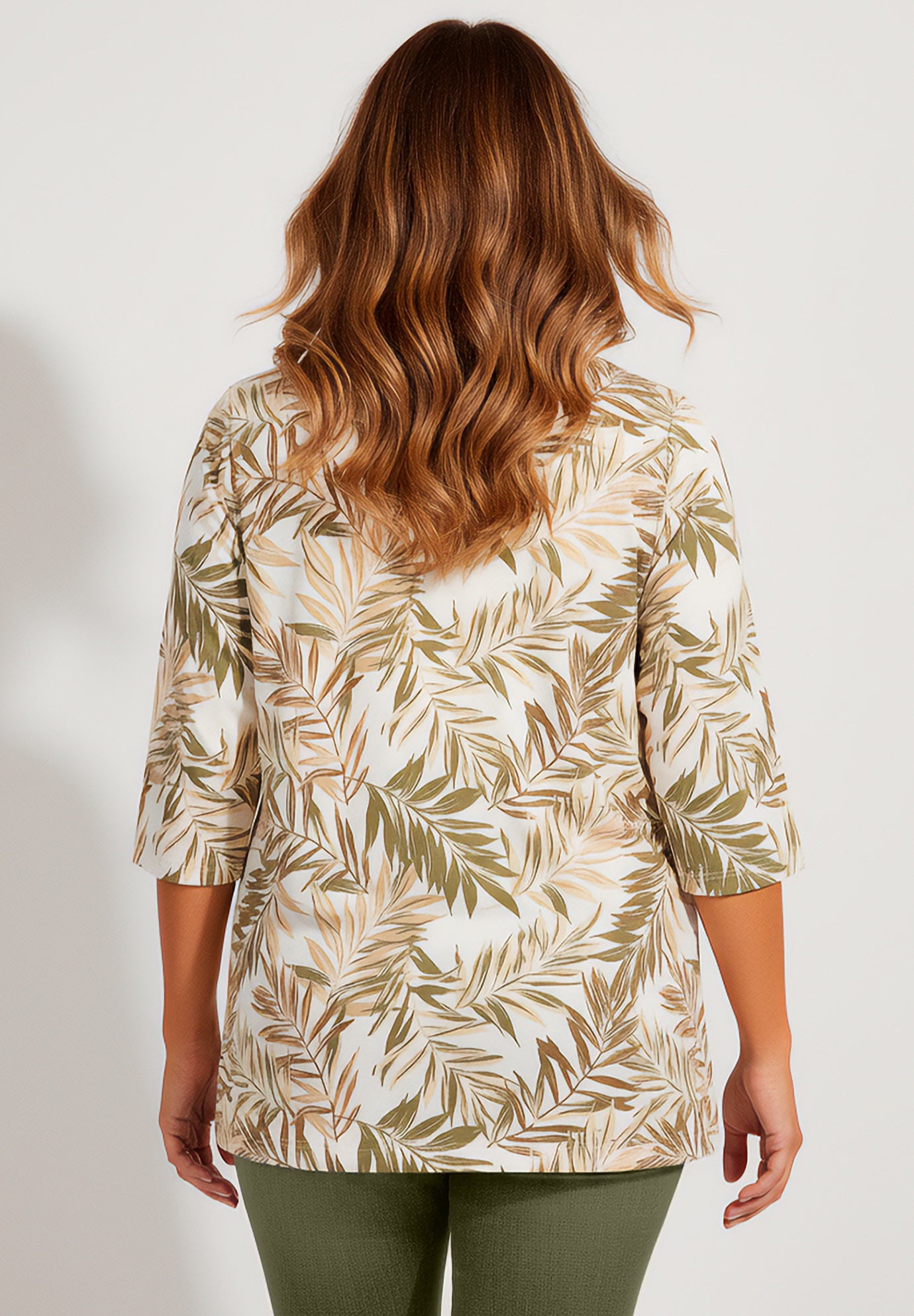 Plus Size Three-Quarter Sleeve Notch Neck Soft Knit Tunic image number 1