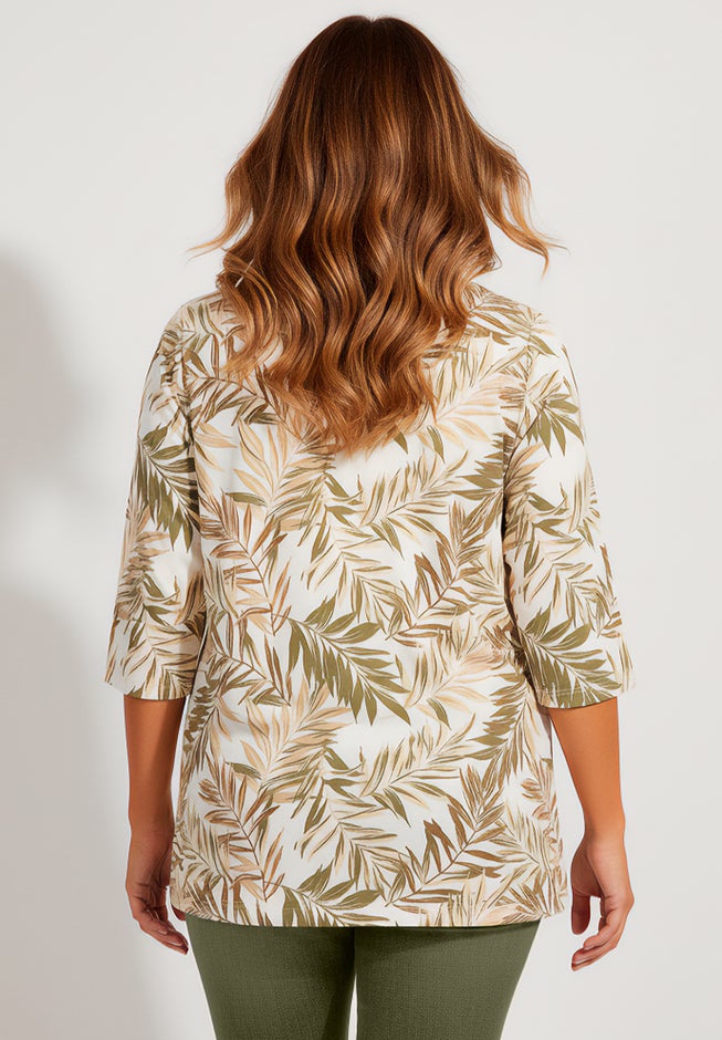 Plus Size Three-Quarter Sleeve Notch Neck Soft Knit Tunic image number 1