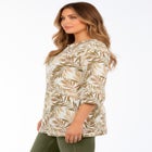 Plus Size Three-Quarter Sleeve Notch Neck Soft Knit Tunic image number null