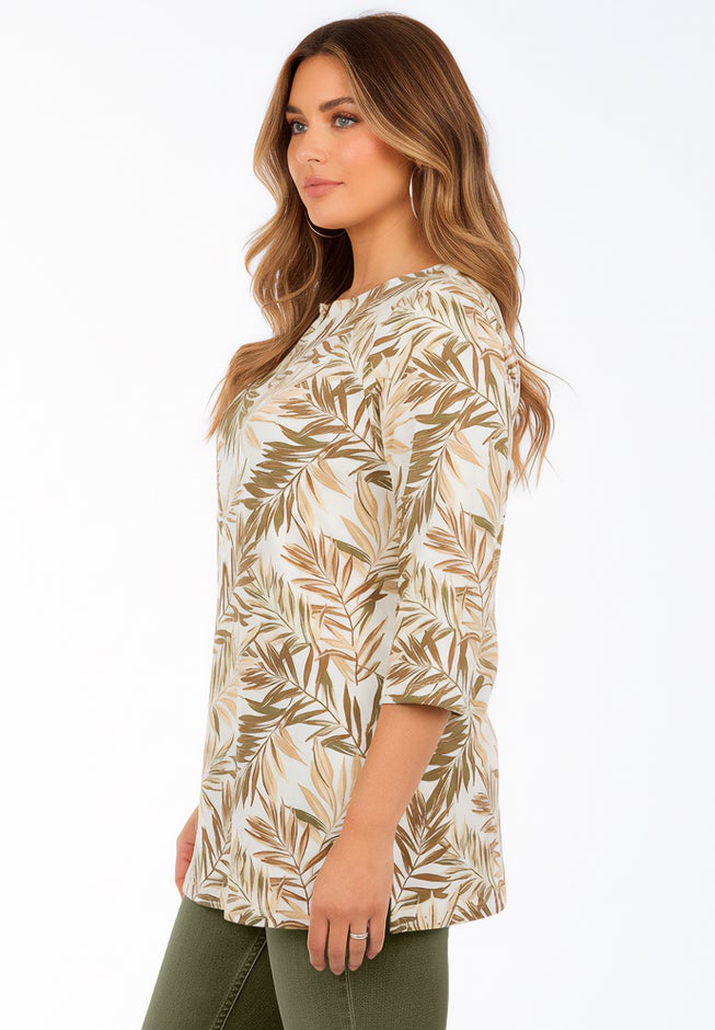 Plus Size Three-Quarter Sleeve Notch Neck Soft Knit Tunic image number 2