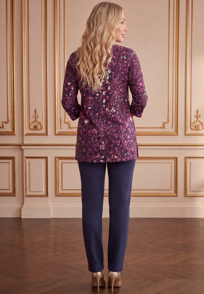 Plus Size Three-Quarter Sleeve Notch Neck Soft Knit Tunic image number 1