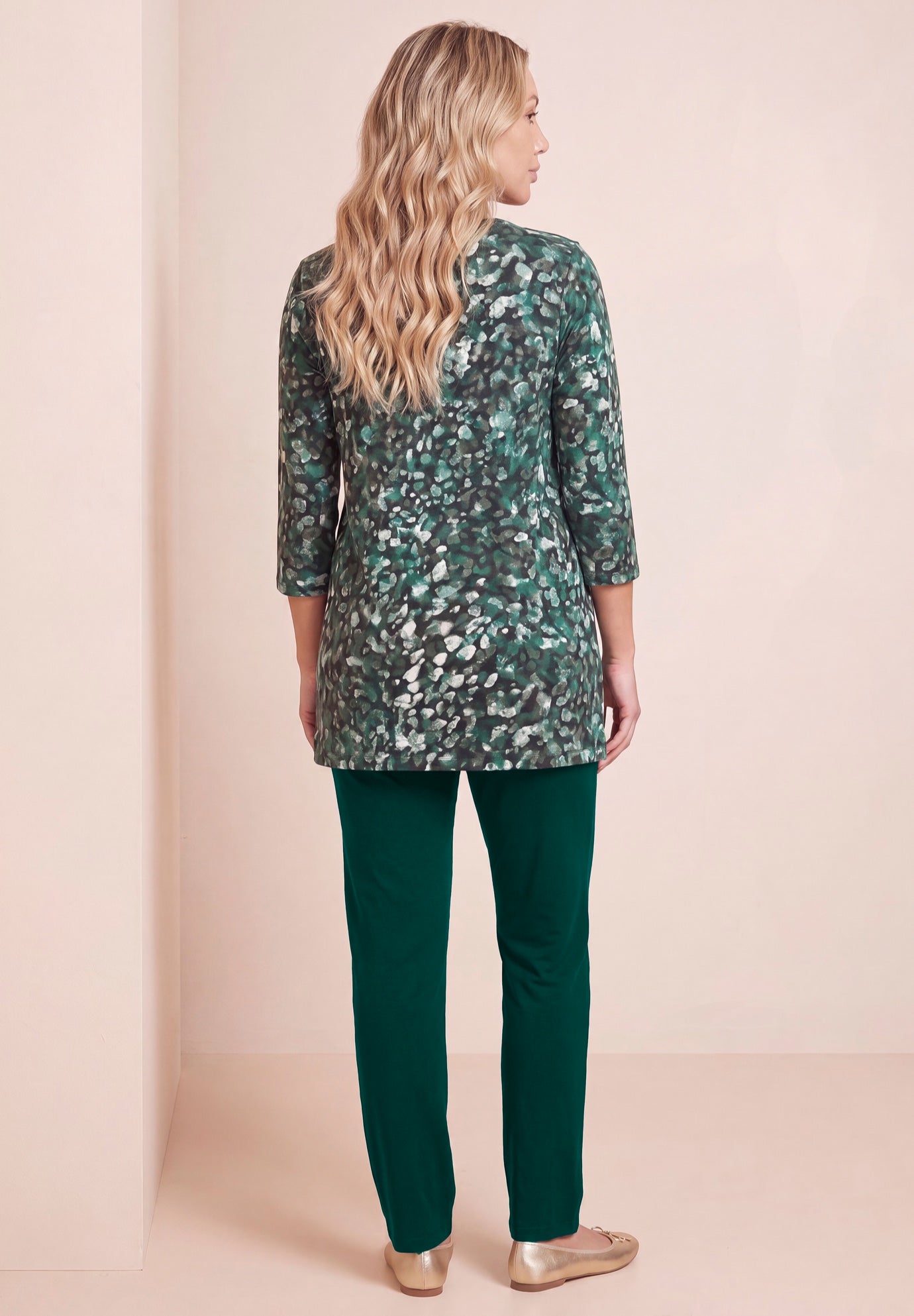 Plus Size Three-Quarter Sleeve Notch Neck Soft Knit Tunic image number 1