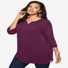 Plus Size Three-Quarter Sleeve Notch Neck Soft Knit Tunic image number null