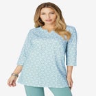 Plus Size Three-Quarter Sleeve Notch Neck Soft Knit Tunic image number null