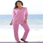 Plus Size Three-Quarter Sleeve Notch Neck Soft Knit Tunic image number null