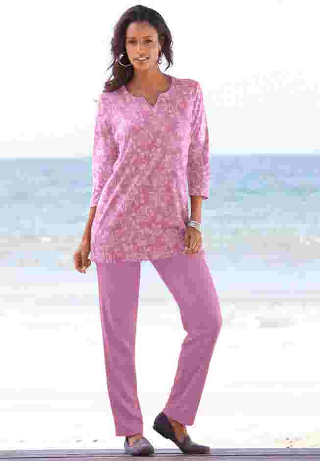 Plus Size Three-Quarter Sleeve Notch Neck Soft Knit Tunic image number 0