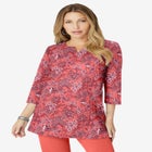 Plus Size Three-Quarter Sleeve Notch Neck Soft Knit Tunic image number null
