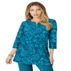 Plus Size Three-Quarter Sleeve Notch Neck Soft Knit Tunic image number null