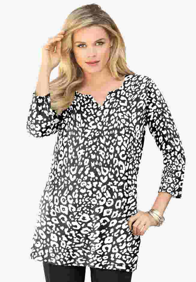 Three Quarter Notch Neck Soft Knit Tunic image number 0