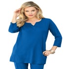 Plus Size Three-Quarter Sleeve Notch Neck Soft Knit Tunic image number null