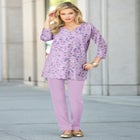 Plus Size Three-Quarter Sleeve Notch Neck Soft Knit Tunic image number null