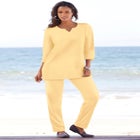 Plus Size Three-Quarter Sleeve Notch Neck Soft Knit Tunic image number null