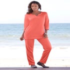 Plus Size Three-Quarter Sleeve Notch Neck Soft Knit Tunic image number null