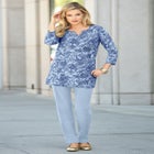 Plus Size Three-Quarter Sleeve Notch Neck Soft Knit Tunic image number null