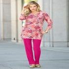Plus Size Three-Quarter Sleeve Notch Neck Soft Knit Tunic image number null