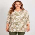 Plus Size Three-Quarter Sleeve Notch Neck Soft Knit Tunic image number null