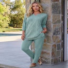 Plus Size Three-Quarter Sleeve Notch Neck Soft Knit Tunic image number null